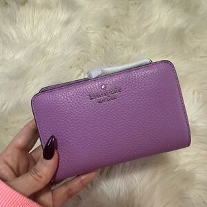 New Kate Spade trifold Women's Wallet wisteria pebbled leather